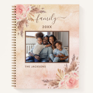 Family photo pampas grass rose gold pink flowers notebook
