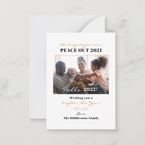 Family Photo Peace Out 2021 New Year Hand Lettered Note Card