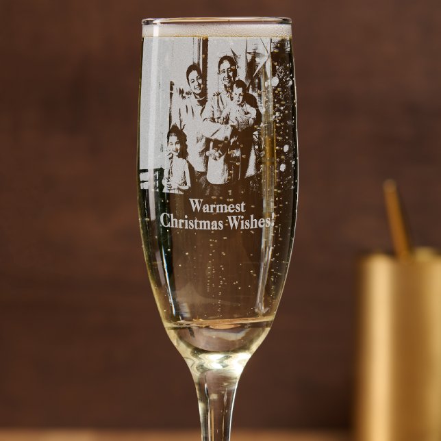 Family Photo Personalized Message Christmas Champagne Flute (Creator Uploaded)