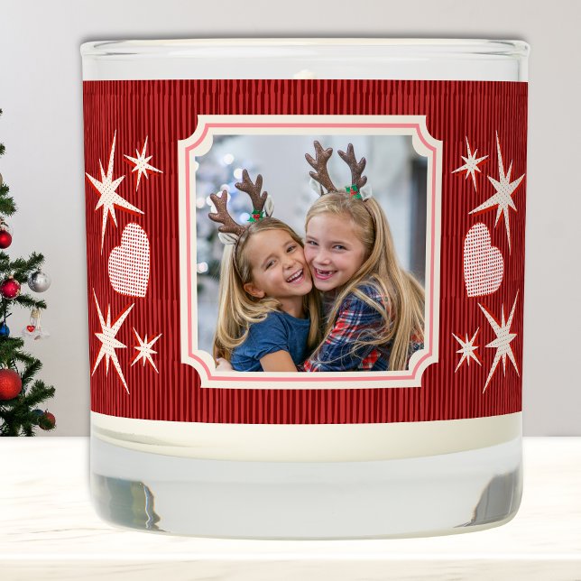 Family Photo Personalized Red Christmas Scented Candle (Modern Family Photo Personalized Christmas Red Serving Tray)