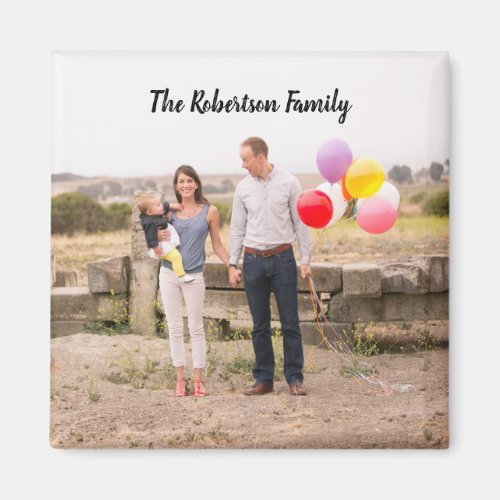 Family Photo Personalized Square Fridge Magnet