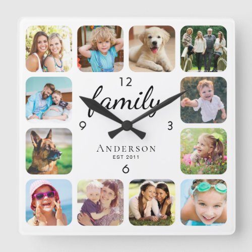 Family Photo Personalized Square Wall Clock