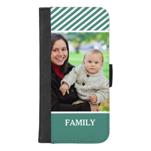 Family Photo Personalized _ Stylish Green Stripes iPhone 87 Plus Wallet Case