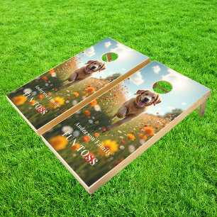 Family photo pet quote fun toss cornhole set