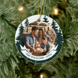 Family Photo Pine Tree Christmas Ceramic Ornament