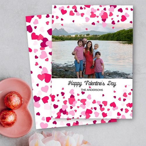 Family Photo Pink Love Heart Frame Valentines Day Holiday Card