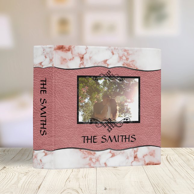 Family Photo Pink Marble Leather Scrapbook 3 Ring Binder (Creator Uploaded)