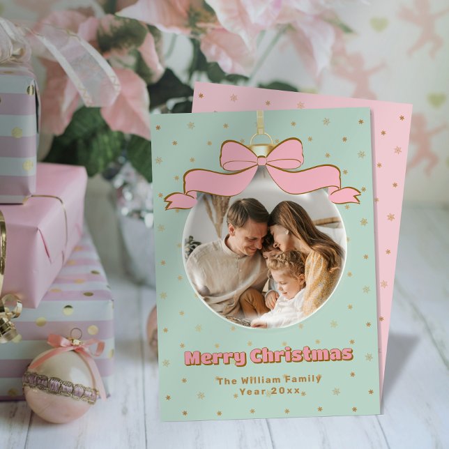 Family Photo Pinkmas Coquette Ornament Christmas Holiday Card (Family Photo Pinkmas Coquette Ornament Christmas Holiday Card)