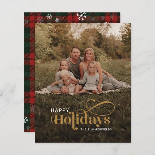 Family Photo Plaid Snowflakes Christmas Card