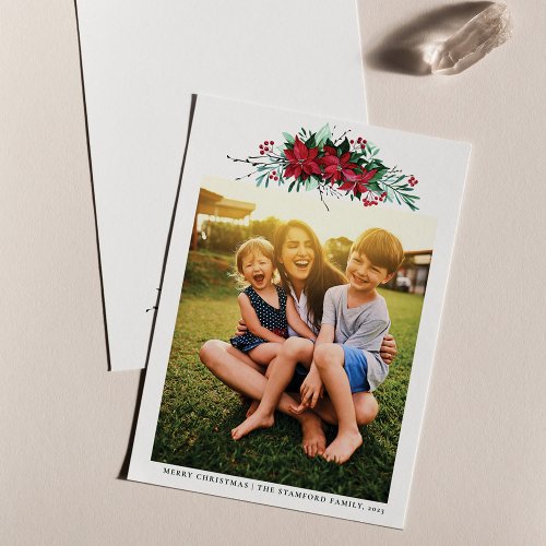 Family Photo Poinsettia Christmas Holiday Card