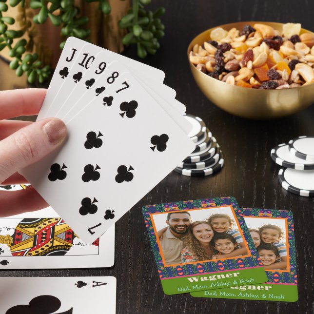 Family Photo Pretty Folk Butterfly Flowers Custom Poker Cards (In Situ)