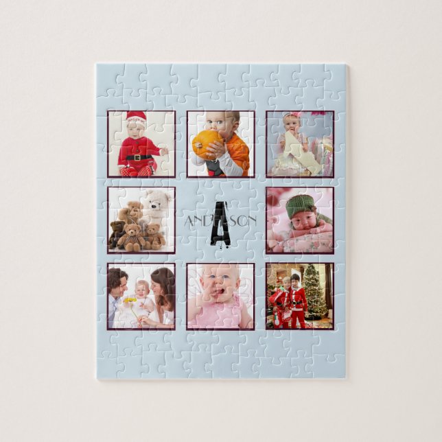 Family PHOTO Puzzle 9 pics Personalized Monogram (Vertical)