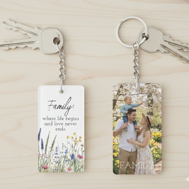 Family Photo & Quote Keychain - Cherished Keepsake (Inspirational family photo keychain)