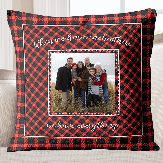 Family Photo Red Buffalo Plaid Holiday Throw Pillow (Family Photo Red Buffalo Plaid Holiday Throw Pillow
)