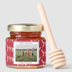 Family Photo Red Christmas Joy Honey Jar Favors
