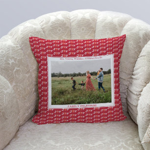 Family Photo Red Christmas Joy Throw Pillow