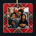 Family photo red Christmas plaid personalized Ceramic Ornament<br><div class="desc">A festive red plaid frames a single photo on this classic holiday ornament. The back features a matching plaid along with room for a family name, the event or other text plus the year. This photo Christmas ornament is a great way to commemorate a favorite family photo or event from...</div>