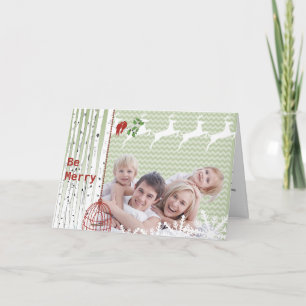 Family Photo Red Love Birds Bird Cage Christmas Holiday Card