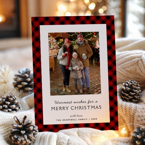 Family Photo Red Lumberjack Plaid Merry Christmas Holiday Card