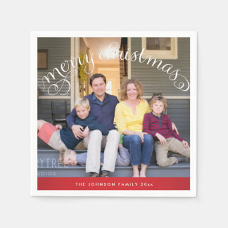 Family Photo Red Merry Christmas Napkins