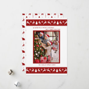 Family Photo Red White Reindeer Holiday Card