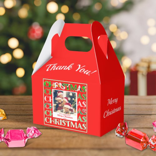 Family Photo Retro Christmas Festive Red Favor Boxes