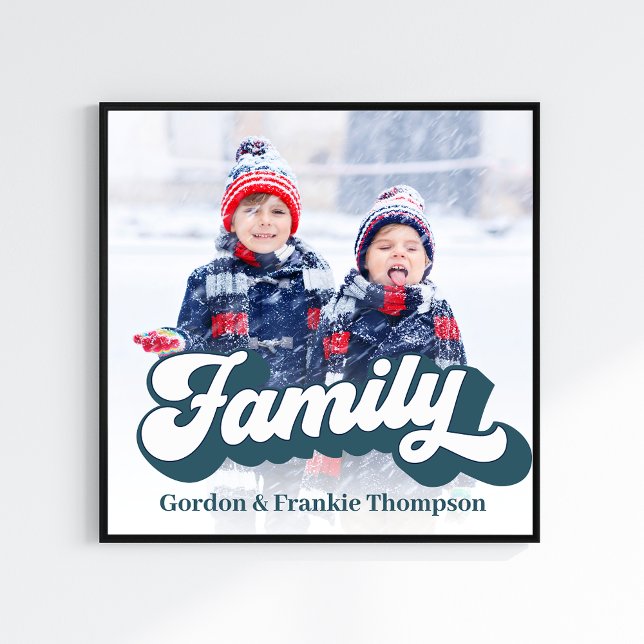 Family Photo Retro Typography Personalized Print (Custom retro style family lettering photo print)