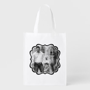 Family Photo Reusable Grocery Bag with Custom Name