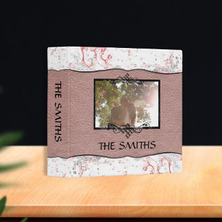 Family Photo Rose Diamond Marble Leather Scrapbook 3 Ring Binder