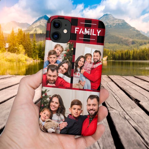 Family Photo Rustic Red Buffalo Plaid iPhone 11 Case