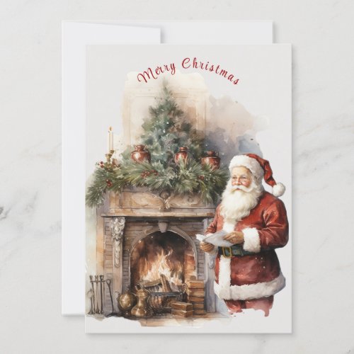Family Photo Santa Claus Fireplace Snowflakes Holiday Card