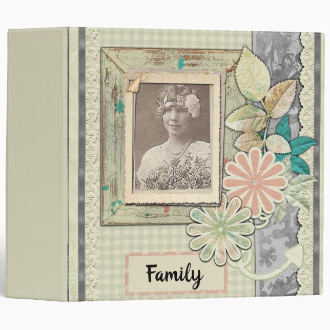 Family Photo Shabby Chic Genealogy Binder (Front/Spine)