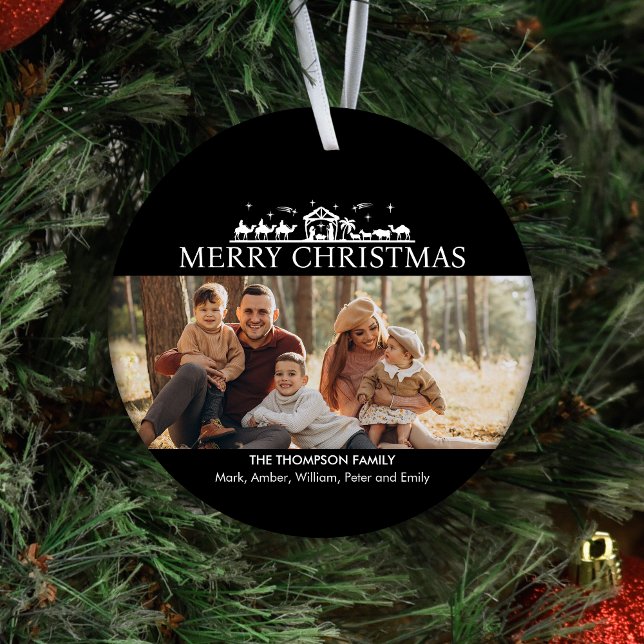Family Photo Simple Nativity Religious Christmas Ceramic Ornament (Creator Uploaded)