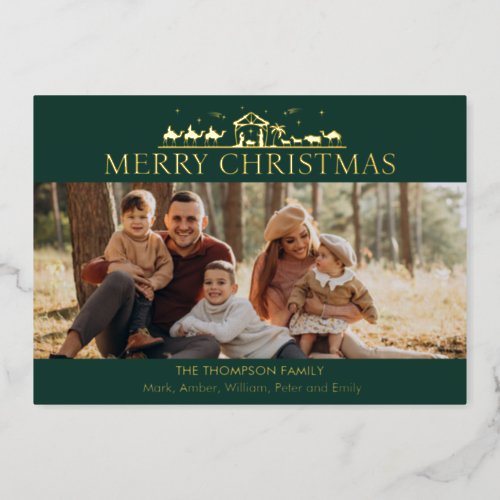 Family Photo Simple Nativity Religious Christmas Foil Holiday Card