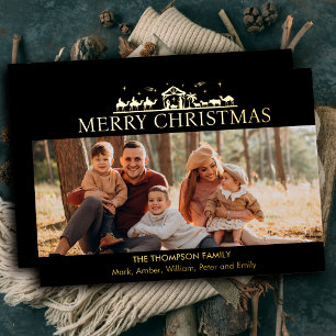 Family Photo Simple Nativity Religious Christmas Foil Holiday Card