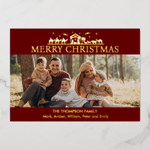 Family Photo Simple Nativity Religious Christmas Foil Holiday Card