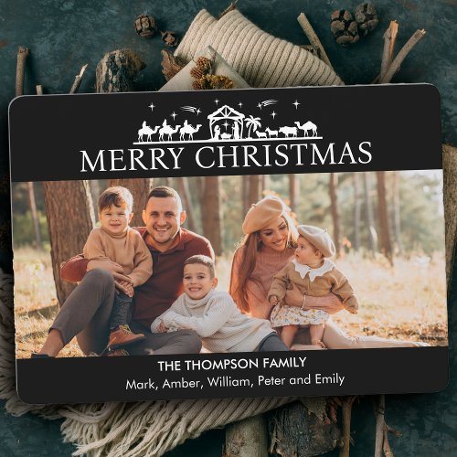 Family Photo Simple Nativity Religious Christmas Holiday Card
