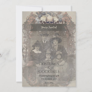 Family Photo Skull Roses Vintage Gothic Halloween Invitation