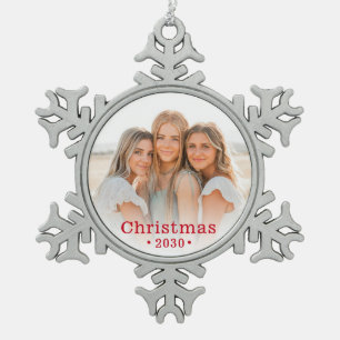 Family Photo  Snowflake Pewter Christmas Ornament