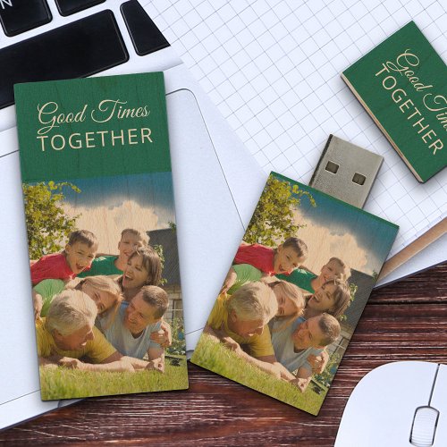 Family Photo Storage Good Times Together Teal Wood Flash Drive