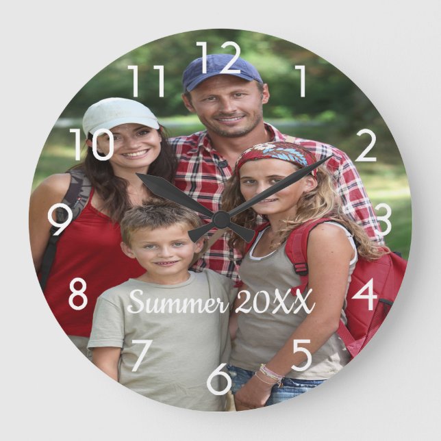 Family photo summer vacation text large clock (Front)