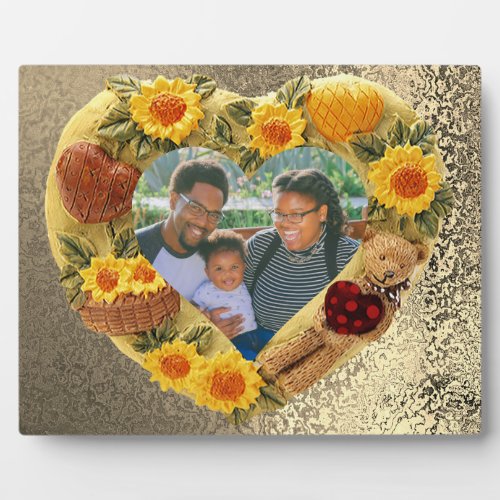 Family Photo Sunflowers Bear Earthy Heart Frame