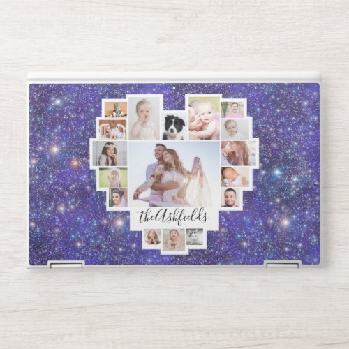 Family Photo Template Collage Heart  Purple Stars HP Laptop Skin