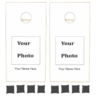 Family Photo Template Custom Name Simple Minimal Cornhole Set