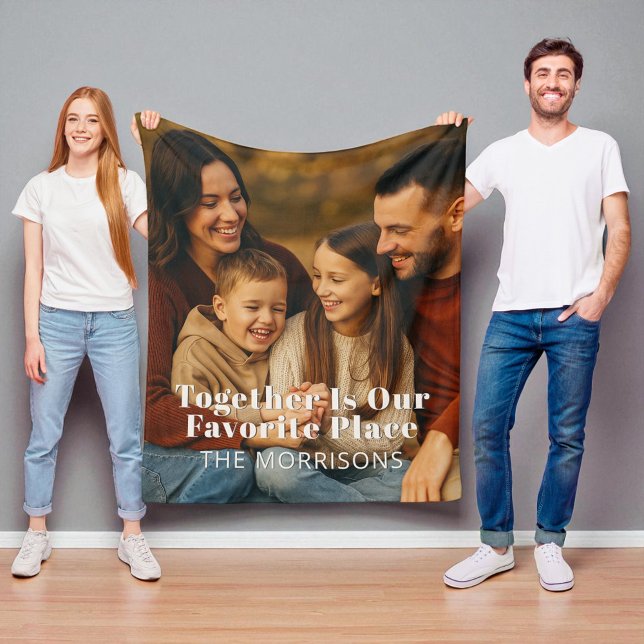 Family Photo Together Is Our Favorite Place Fleece Blanket (Creator Uploaded)