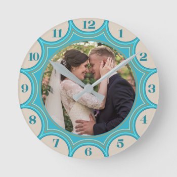 Family Photo Tropical Beach Sunburst Personalized Round Clock by PictureCollage at Zazzle