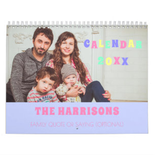 Family Photo Vintage Custom Text Pastel Colors Ca Calendar