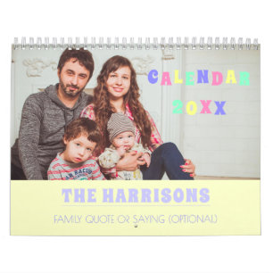 Family Photo Vintage Custom Text Pastel Colors Calendar