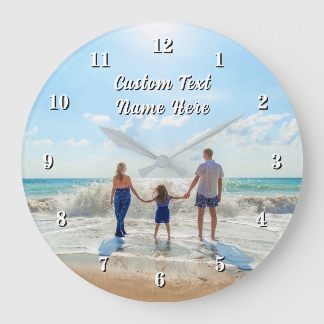 Family Photo Wall Clock Personalized Text Name (Front)