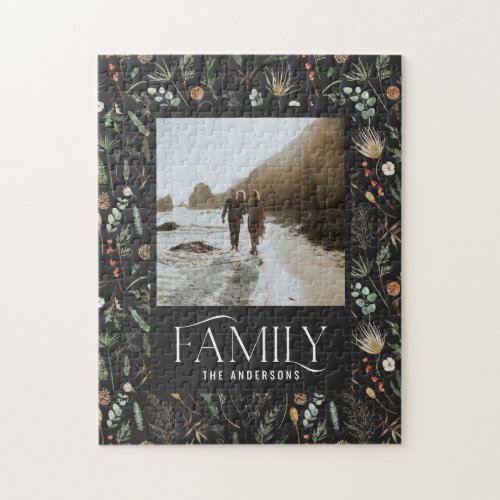 Family photo watercolor botanical elegant modern jigsaw puzzle